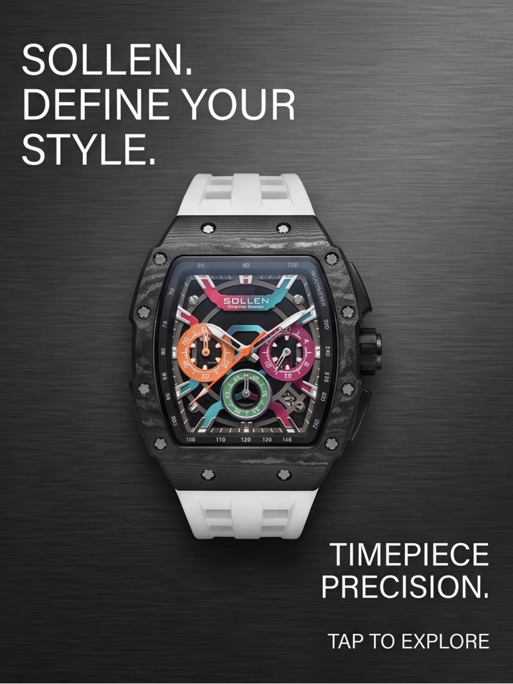 SOLLEN Multicolor Chronograph Sport Watch with White Strap